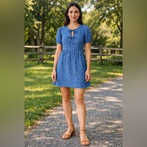 LOFT Petite Blue Floral Bow-Front Dress (XXSP, NWT)